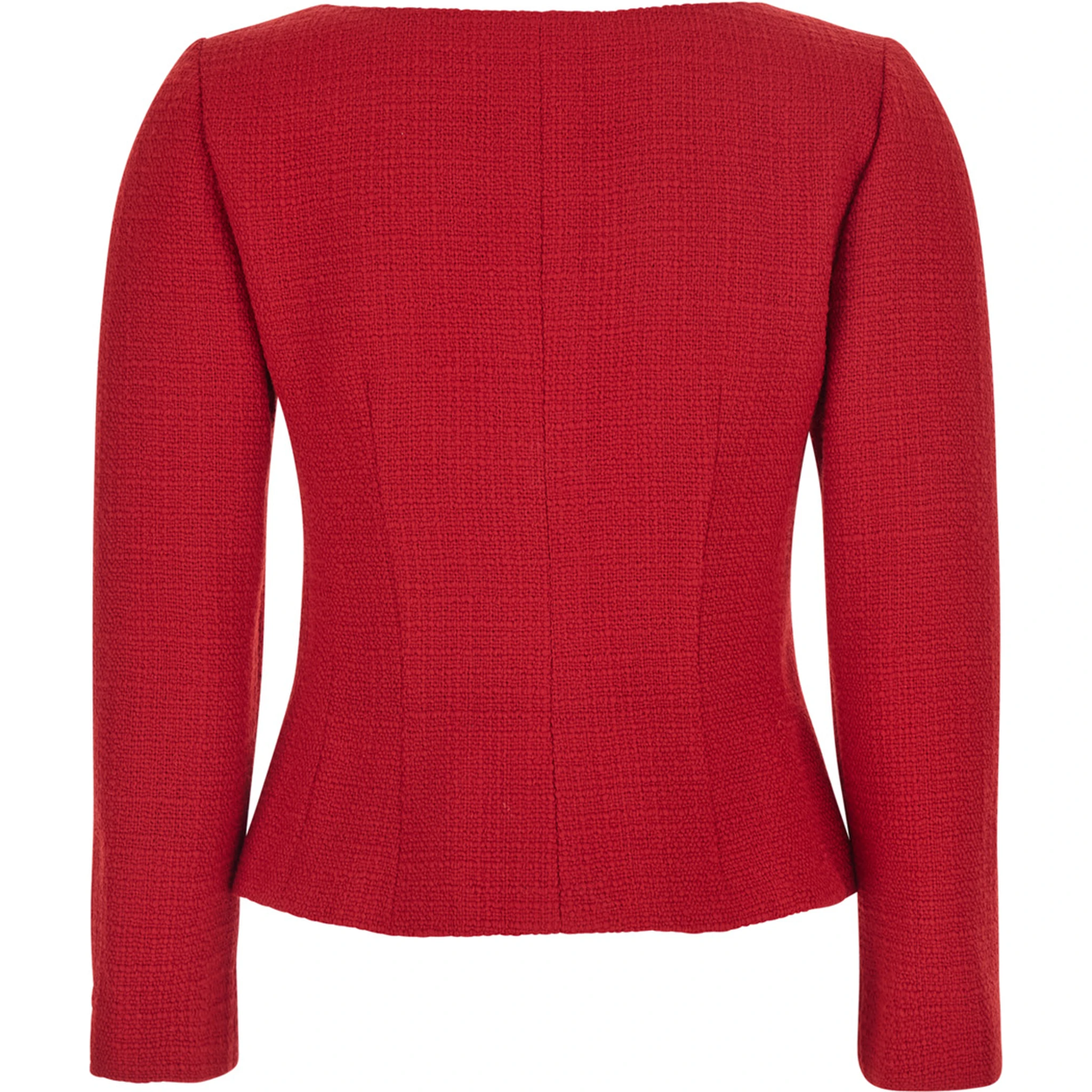 Red Jacket with Wide Front Neckline and Bow Detail in Wool Tweed Woman