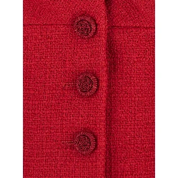 Red Jacket with Wide Front Neckline and Bow Detail in Wool Tweed Woman