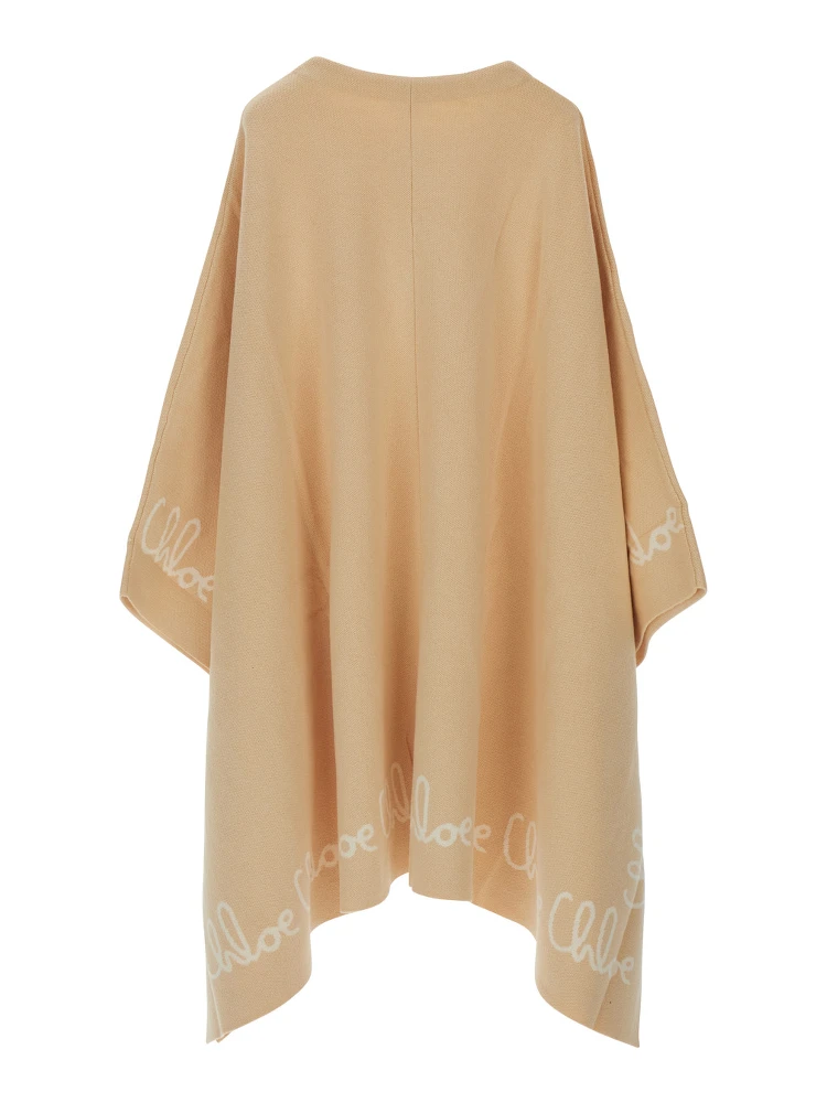 Beige Crew Neck Cape with Logo Lettering on the Edges in Cotton Girl alternative