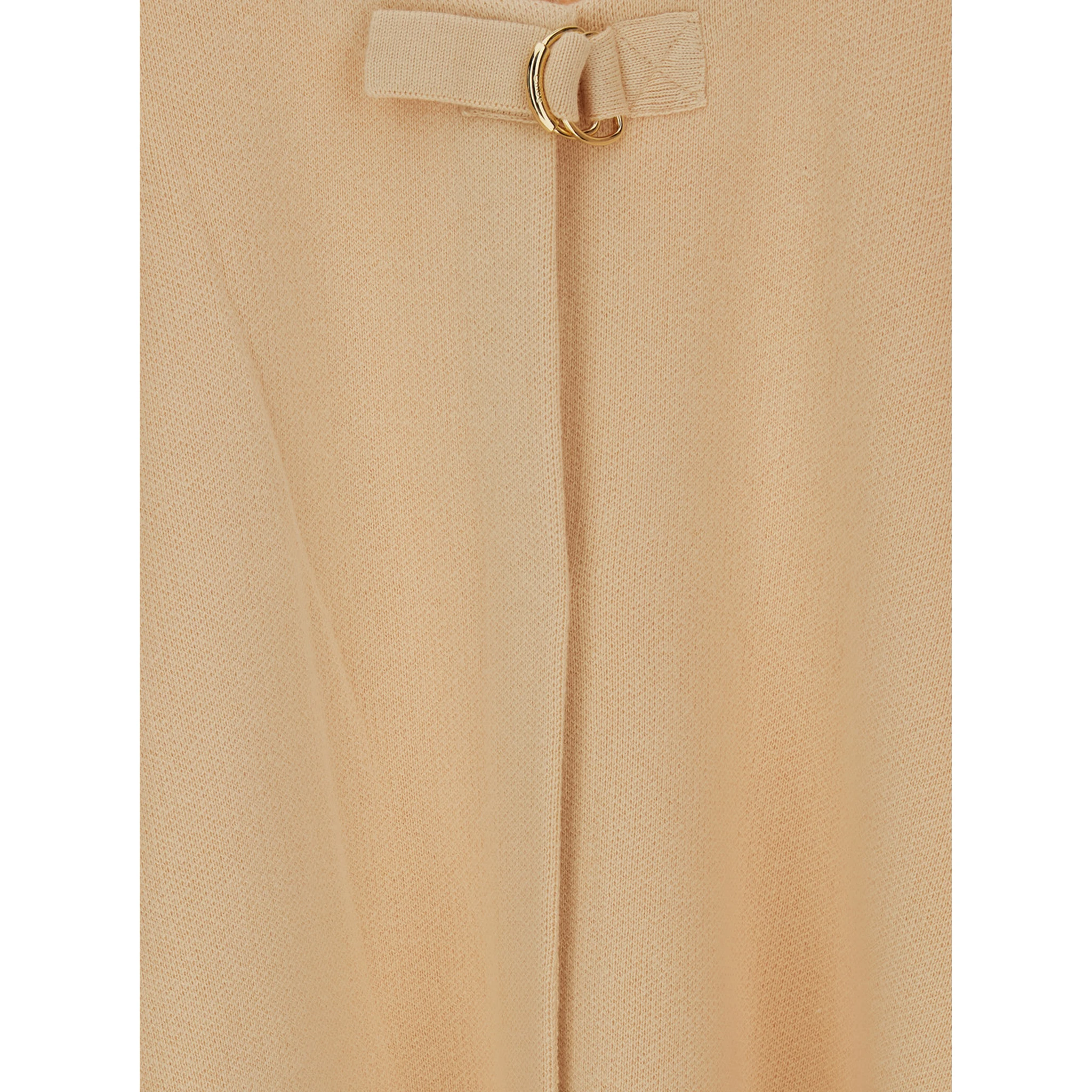 Beige Crew Neck Cape with Logo Lettering on the Edges in Cotton Girl