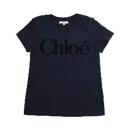 Blue Crewneck T-Shirt with Logo Lettering on the Front in Cotton Girl