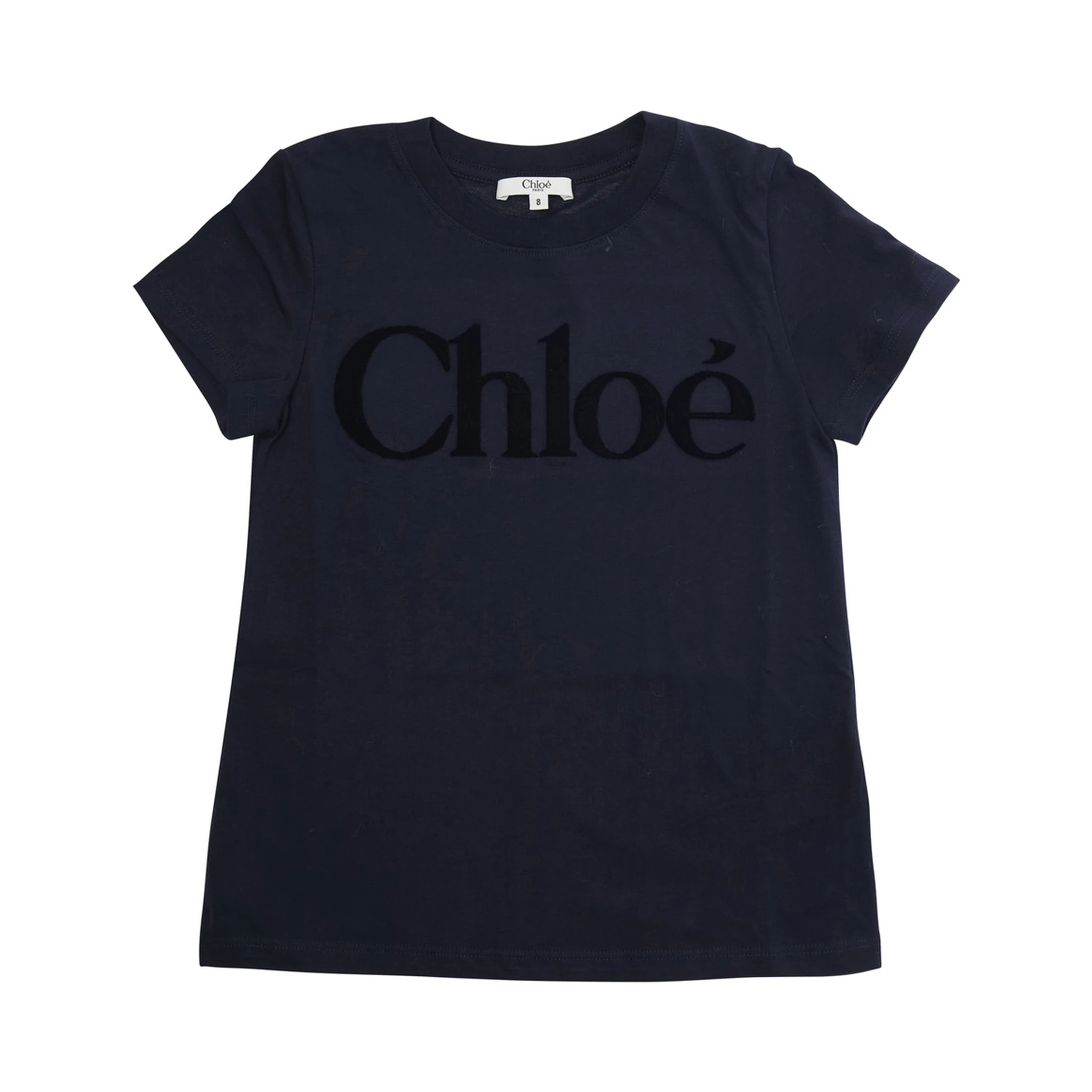Blue Crewneck T-Shirt with Logo Lettering on the Front in Cotton Girl