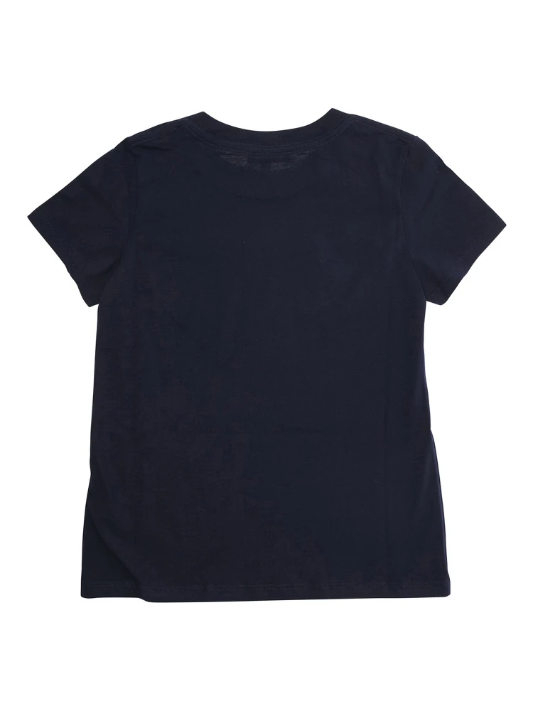 Blue Crewneck T-Shirt with Logo Lettering on the Front in Cotton Girl alternative