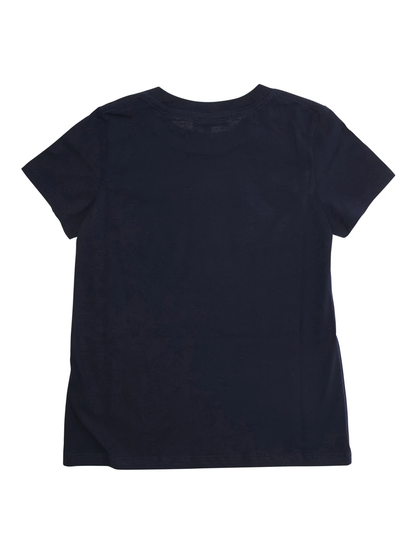 Blue Crewneck T-Shirt with Logo Lettering on the Front in Cotton Girl