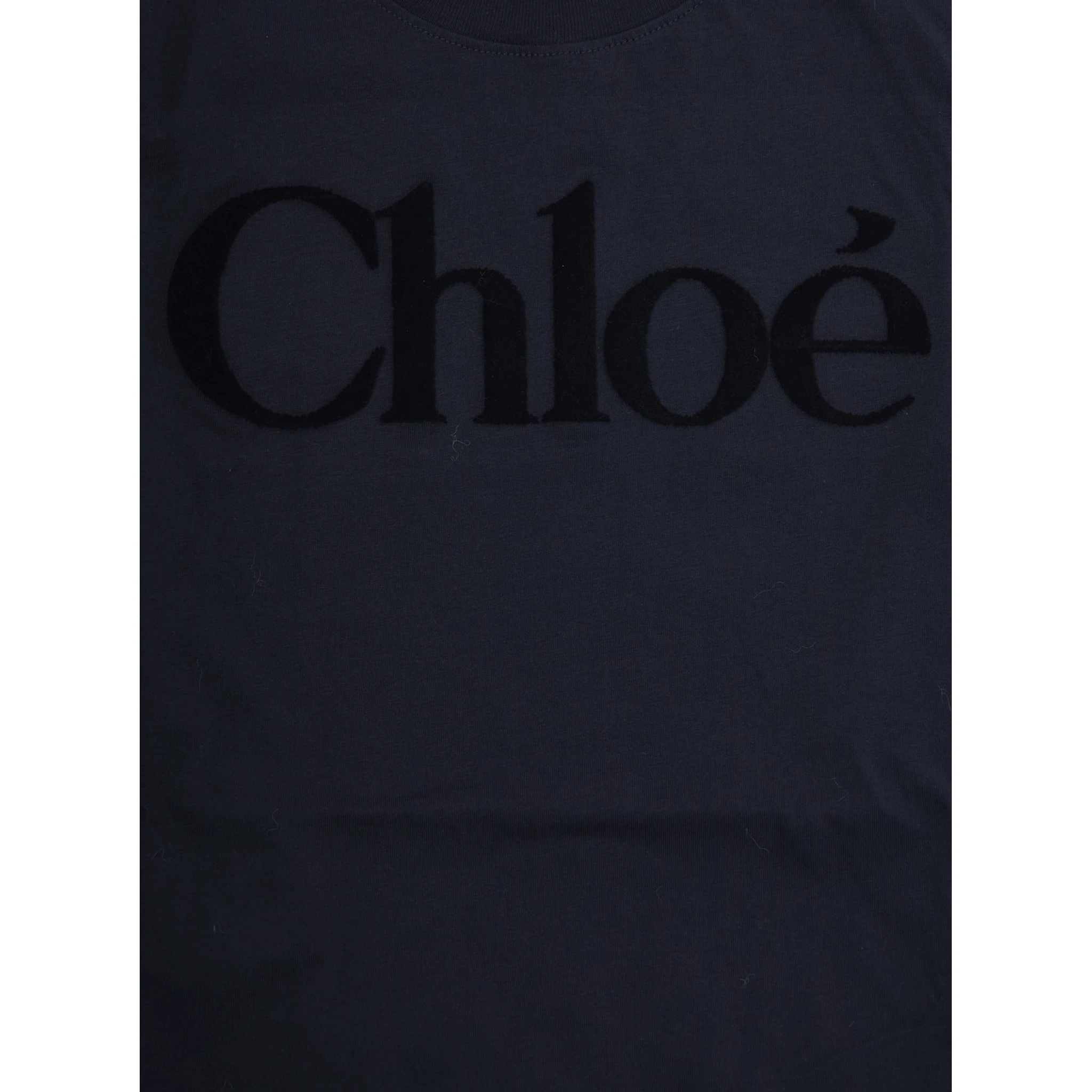 Blue Crewneck T-Shirt with Logo Lettering on the Front in Cotton Girl