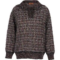 Multicolor Sweater with Wide Collar and All-Over Zigzag Pattern in Wool Blend Woman