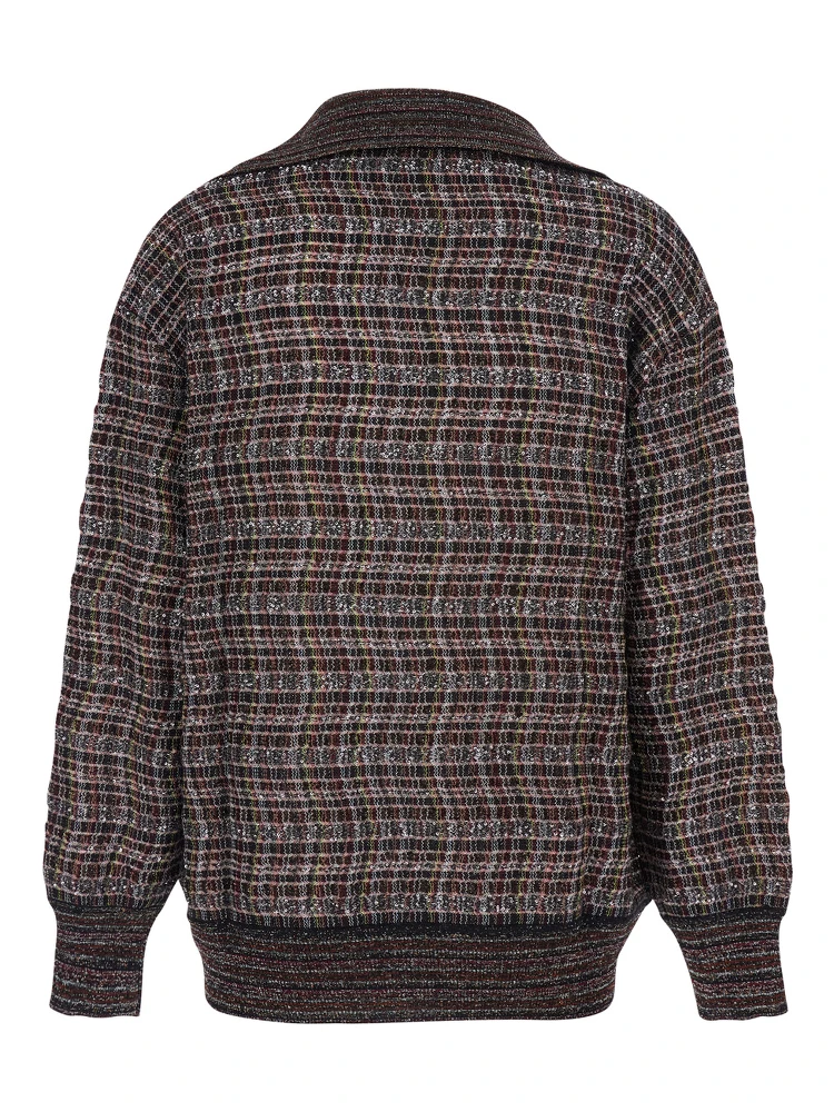 Multicolor Sweater with Wide Collar and All-Over Zigzag Pattern in Wool Blend Woman alternative