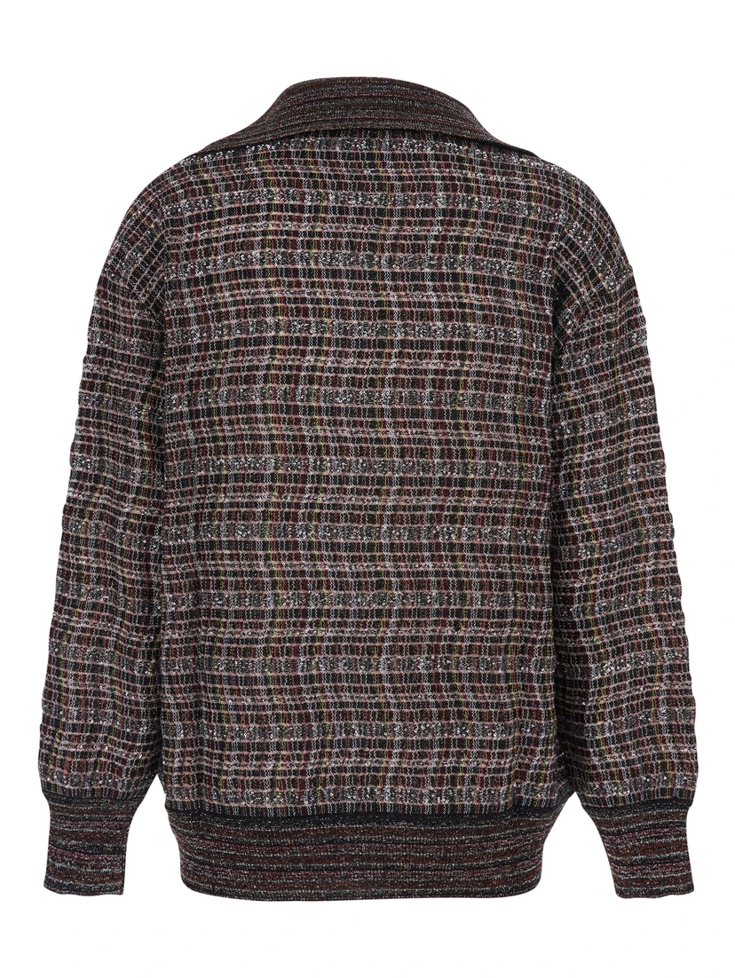 Multicolor Sweater with Wide Collar and All-Over Zigzag Pattern in Wool Blend Woman