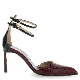 Bordeaux Pumps with High Stiletto Heel and Ankle Strap Closure in Leather Woman