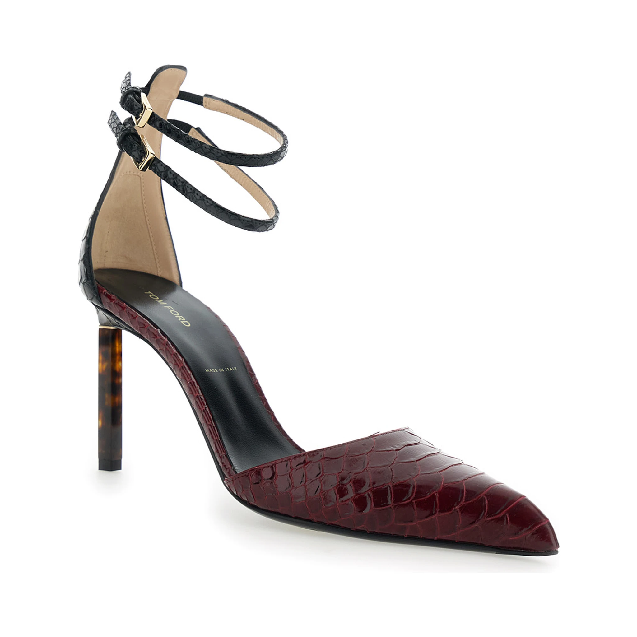 Bordeaux Pumps with High Stiletto Heel and Ankle Strap Closure in Leather Woman