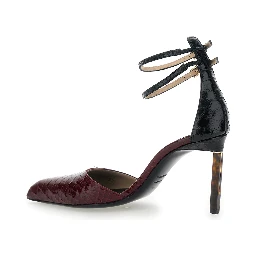 Bordeaux Pumps with High Stiletto Heel and Ankle Strap Closure in Leather Woman