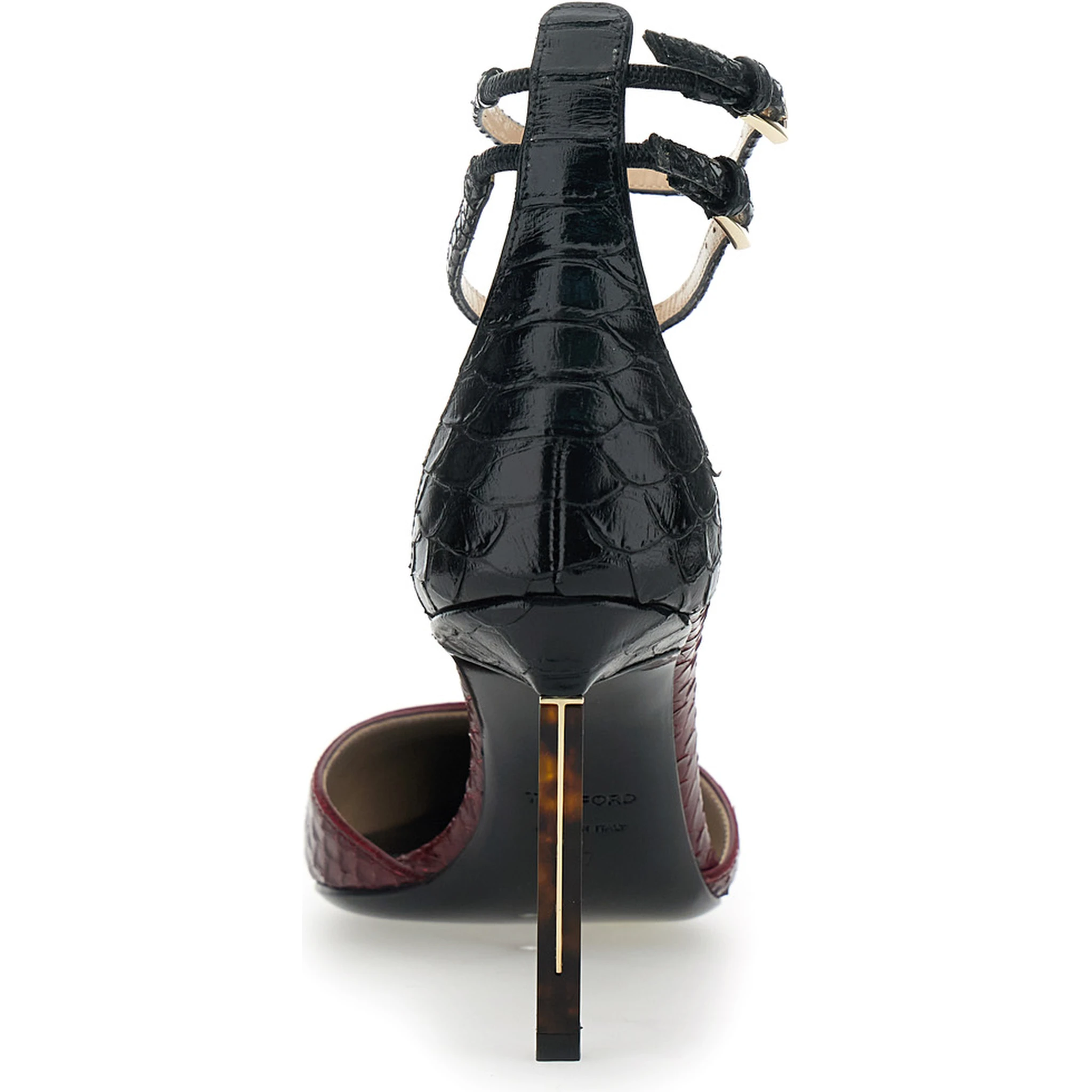 Bordeaux Pumps with High Stiletto Heel and Ankle Strap Closure in Leather Woman