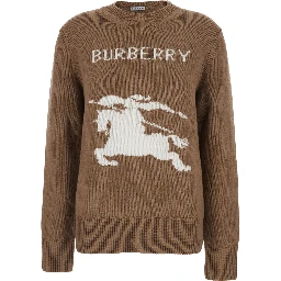 Beige Crewneck Sweater with Maxi EKD Embroidery on the Front and Logo Lettering in Wool and Cashmere Woman