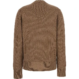 Beige Crewneck Sweater with Maxi EKD Embroidery on the Front and Logo Lettering in Wool and Cashmere Woman