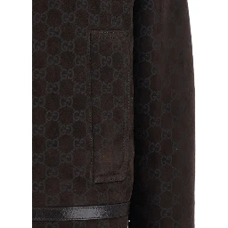 Brown Shearling Jacket with Shearling Trims and All-Over GG Motif in Suede Woman