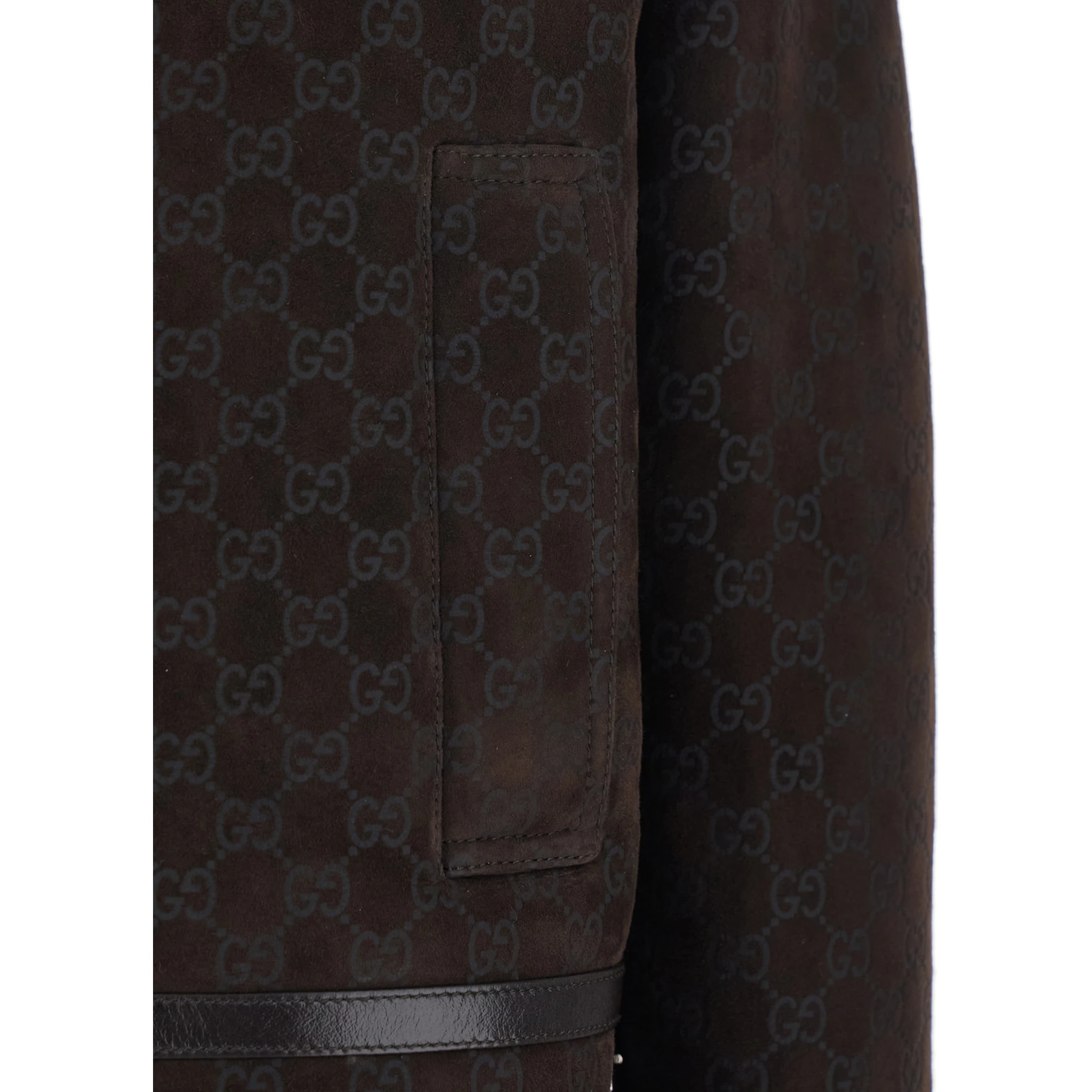 Brown Shearling Jacket with Shearling Trims and All-Over GG Motif in Suede Woman