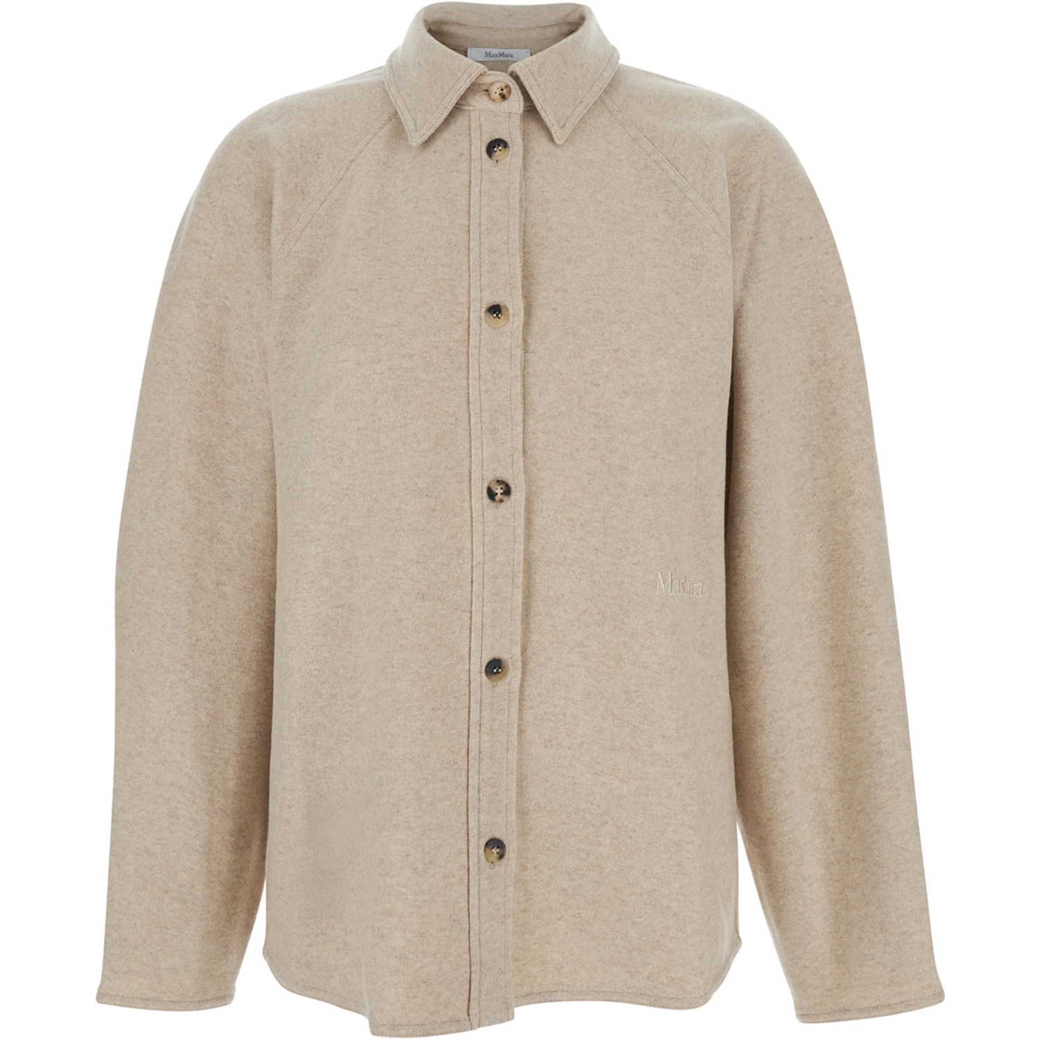 Ceci Beige Cardigan with Classic Collar and Logo Lettering on the Front in Cashmere Woman