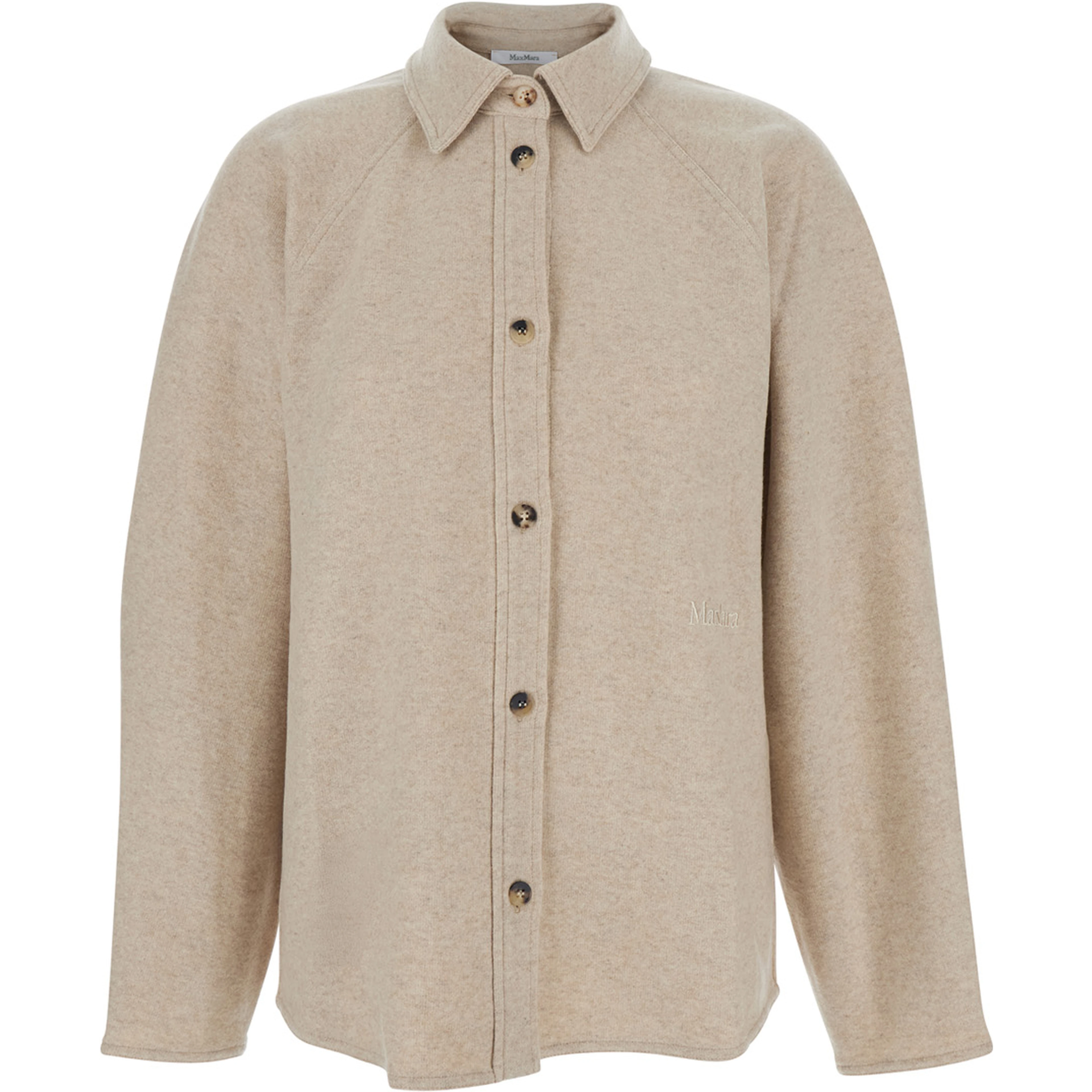 Ceci Beige Cardigan with Classic Collar and Logo Lettering on the Front in Cashmere Woman