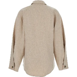 Ceci Beige Cardigan with Classic Collar and Logo Lettering on the Front in Cashmere Woman