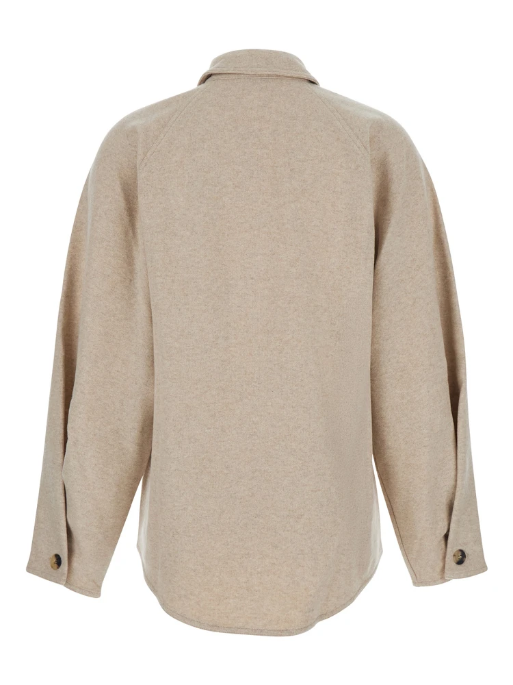 Ceci Beige Cardigan with Classic Collar and Logo Lettering on the Front in Cashmere Woman alternative