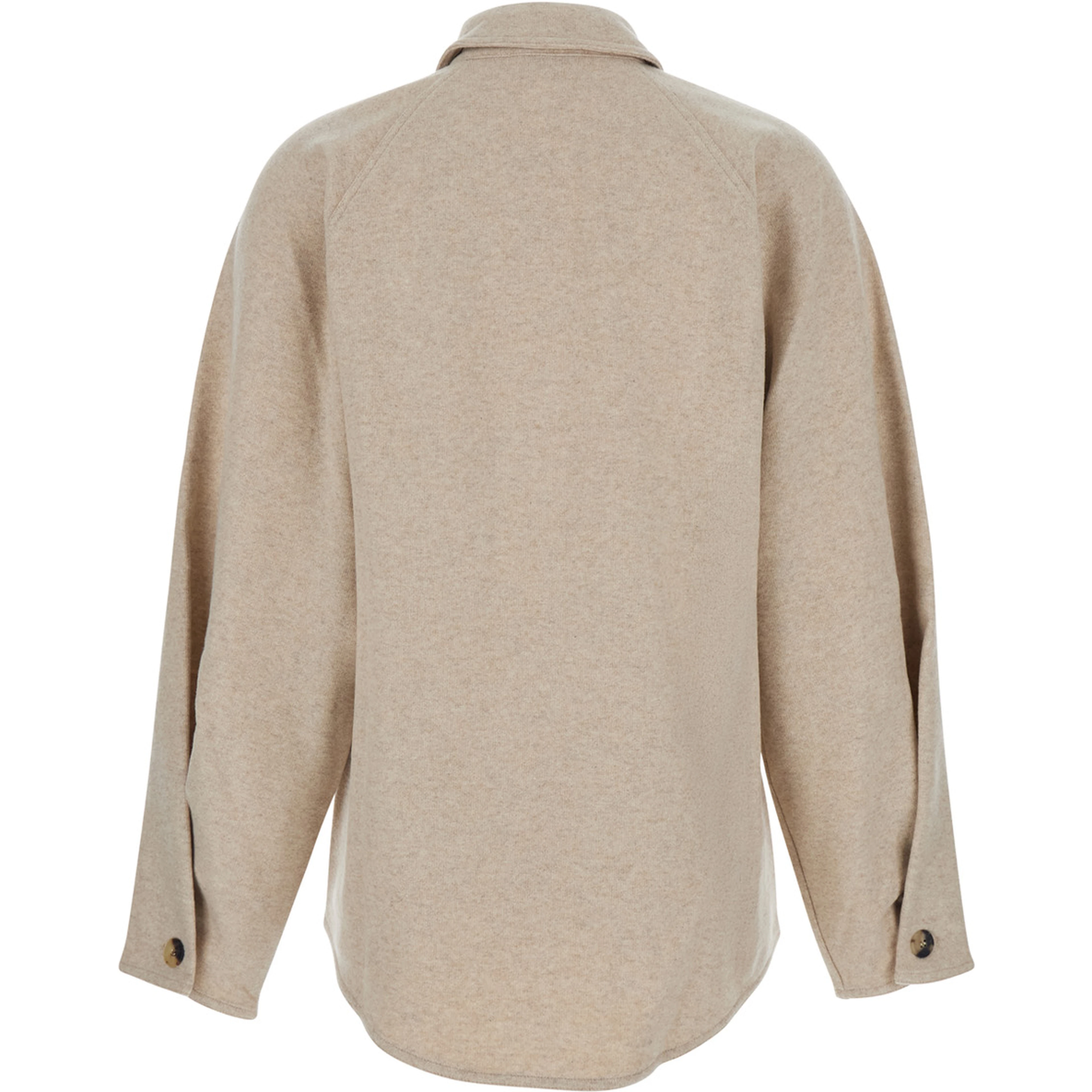 Ceci Beige Cardigan with Classic Collar and Logo Lettering on the Front in Cashmere Woman