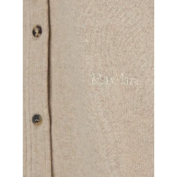 Ceci Beige Cardigan with Classic Collar and Logo Lettering on the Front in Cashmere Woman