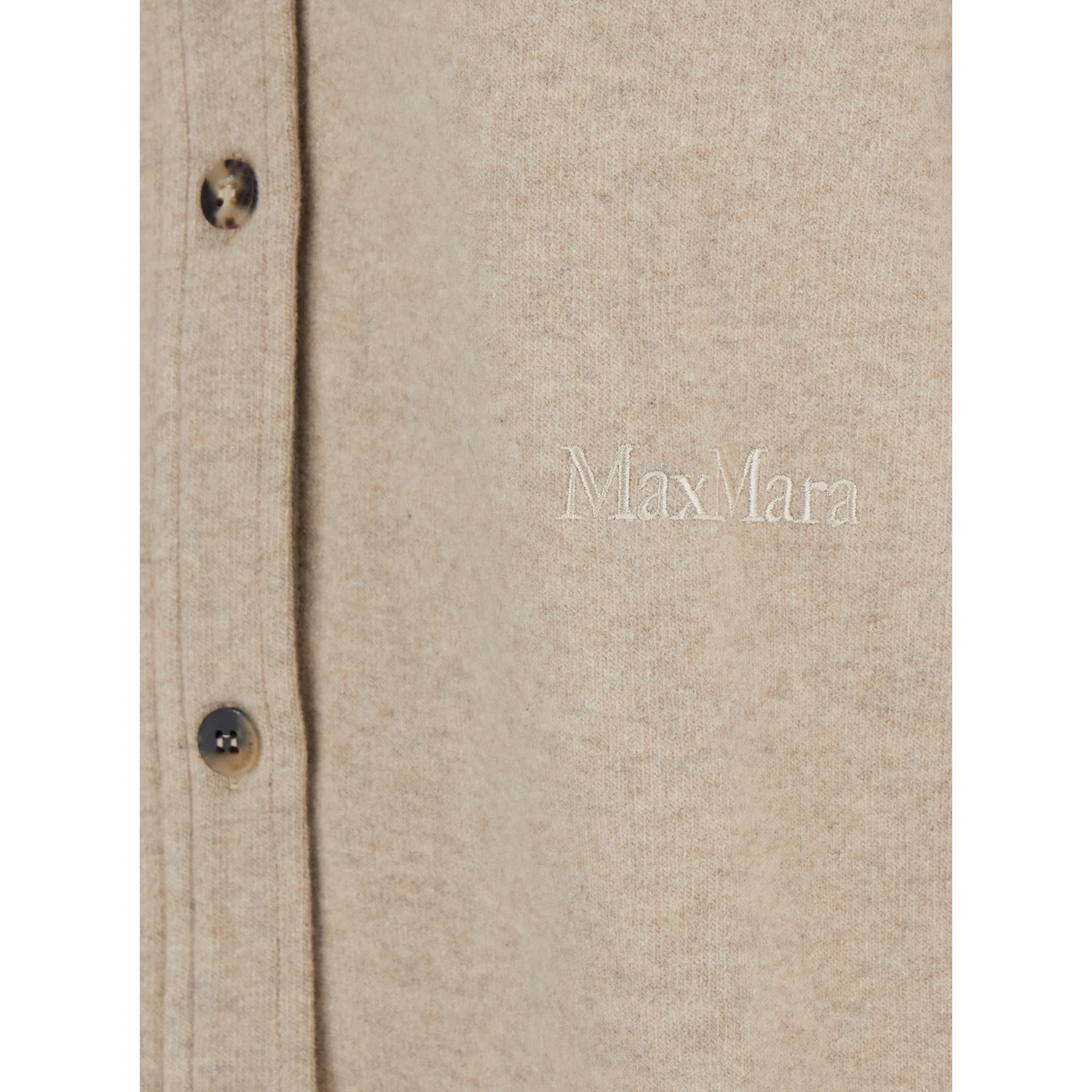 Ceci Beige Cardigan with Classic Collar and Logo Lettering on the Front in Cashmere Woman