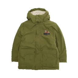 Green Coat with Fixed Hood and Logo Printed on the Front in Tech Fabric Boy