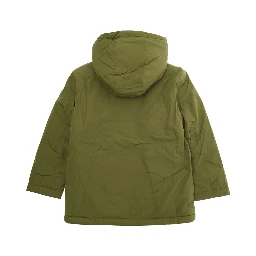 Green Coat with Fixed Hood and Logo Printed on the Front in Tech Fabric Boy