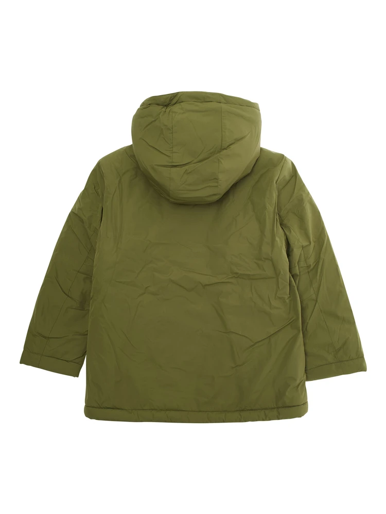 Green Coat with Fixed Hood and Logo Printed on the Front in Tech Fabric Boy alternative