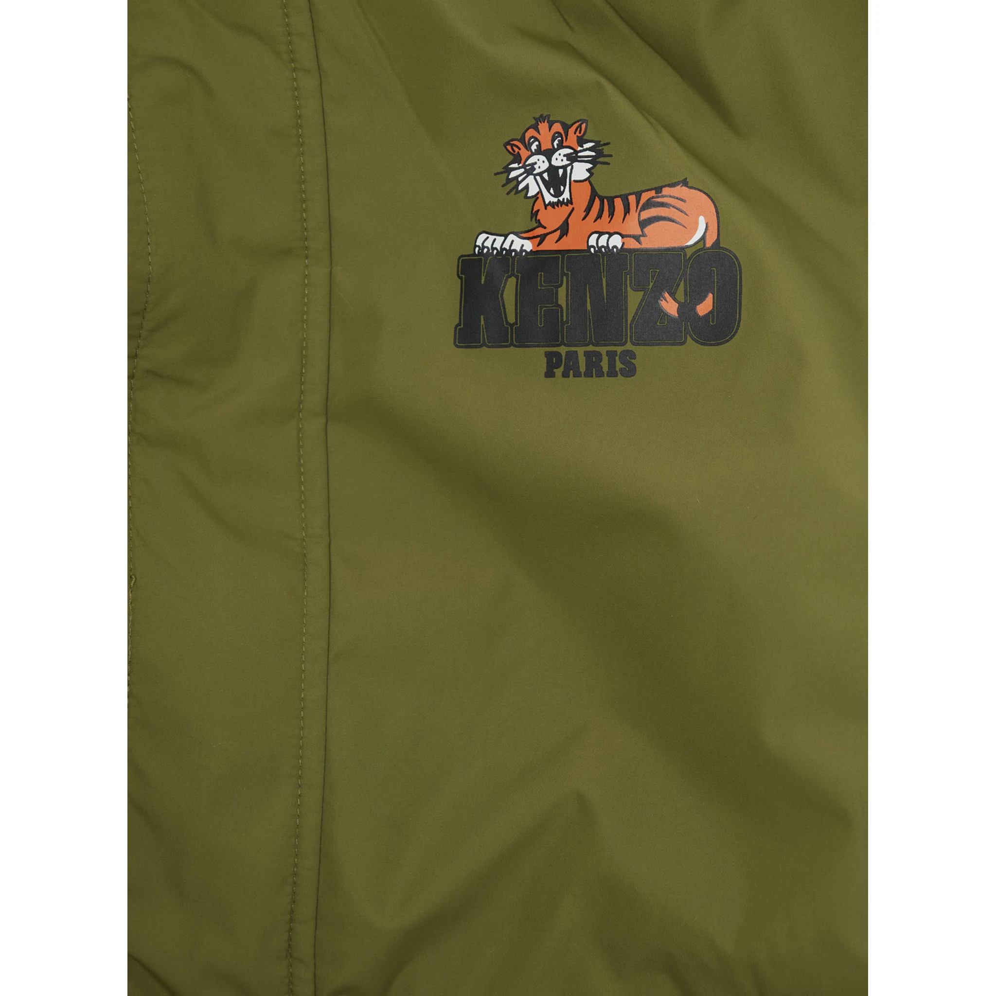 Green Coat with Fixed Hood and Logo Printed on the Front in Tech Fabric Boy
