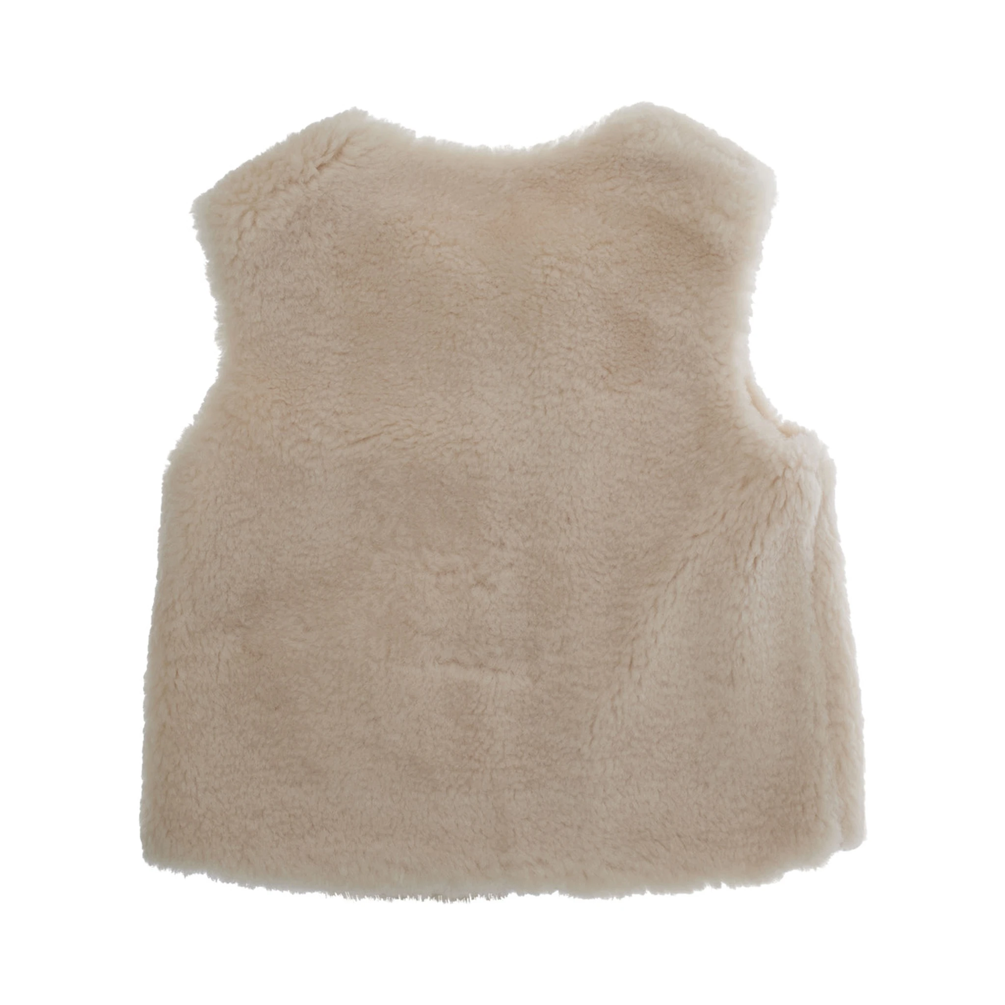 Beige Sleeveless Crewneck Coat with Front Button Closure in Ecofur Girl