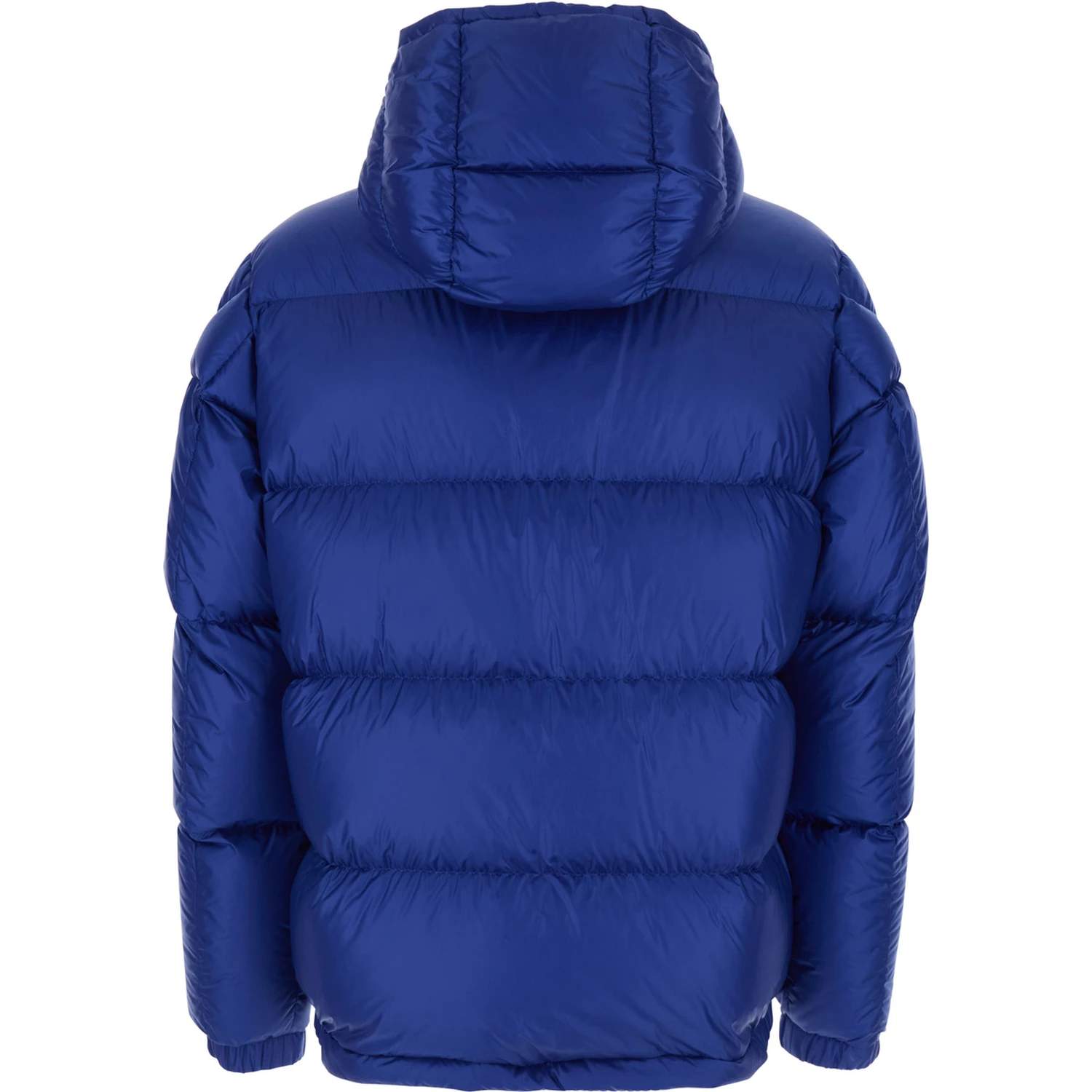 Rivau Blue Down Jacket with Fixed Hood and Logo Patch on the Sleeve in Tech Fabric Man