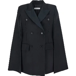 Black Oversize Jacket with Peak Revers and Long Wide Sleeves in Cotton Blend Woman