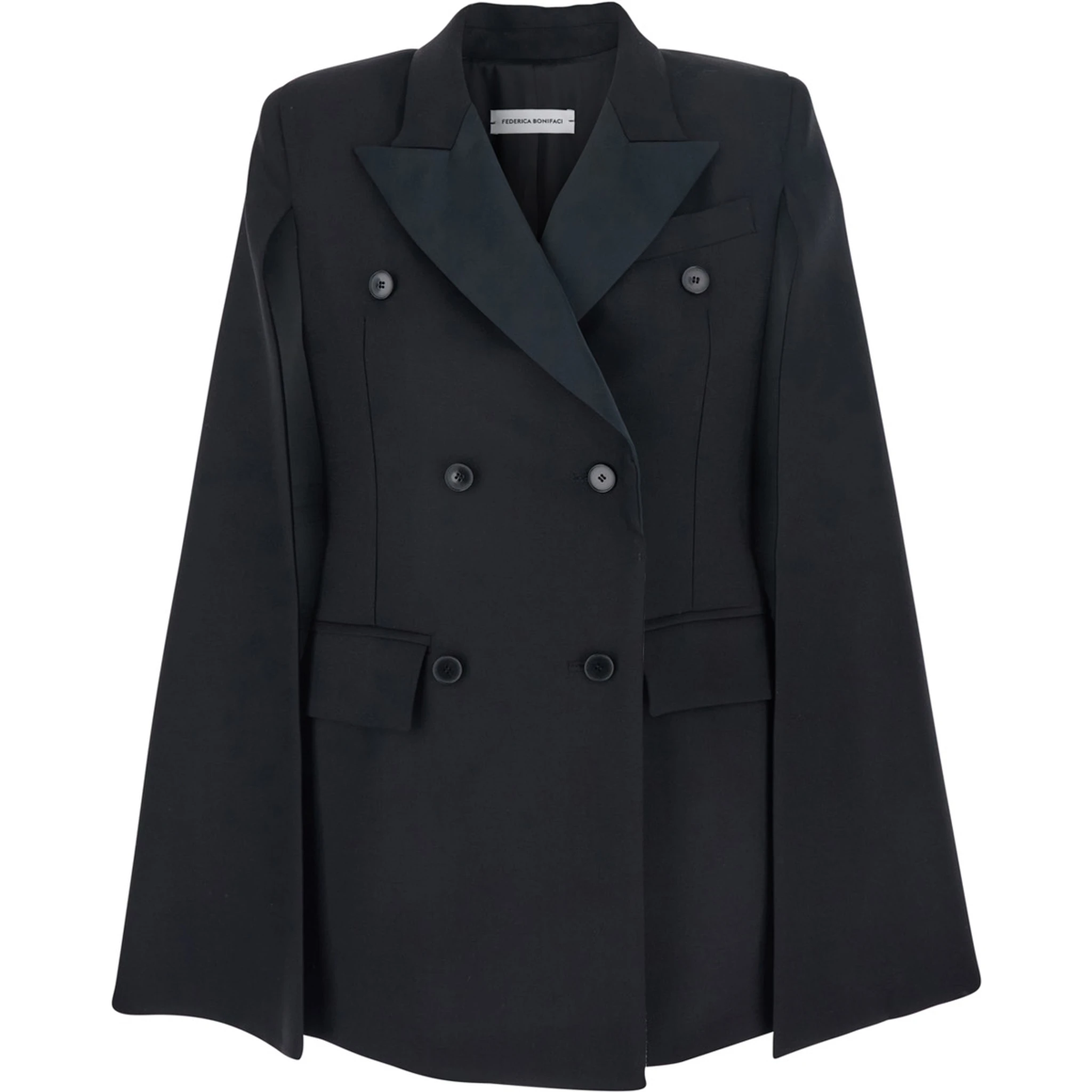 Black Oversize Jacket with Peak Revers and Long Wide Sleeves in Cotton Blend Woman