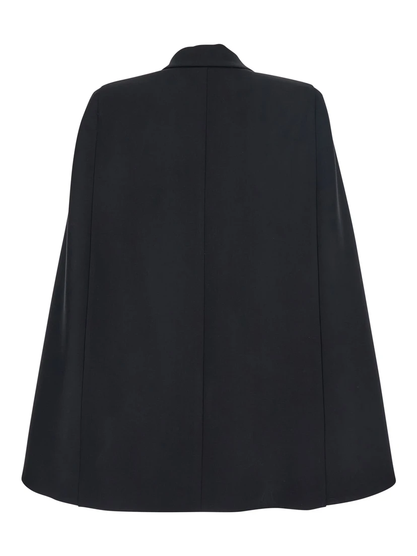 Black Oversize Jacket with Peak Revers and Long Wide Sleeves in Cotton Blend Woman