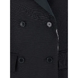 Black Oversize Jacket with Peak Revers and Long Wide Sleeves in Cotton Blend Woman