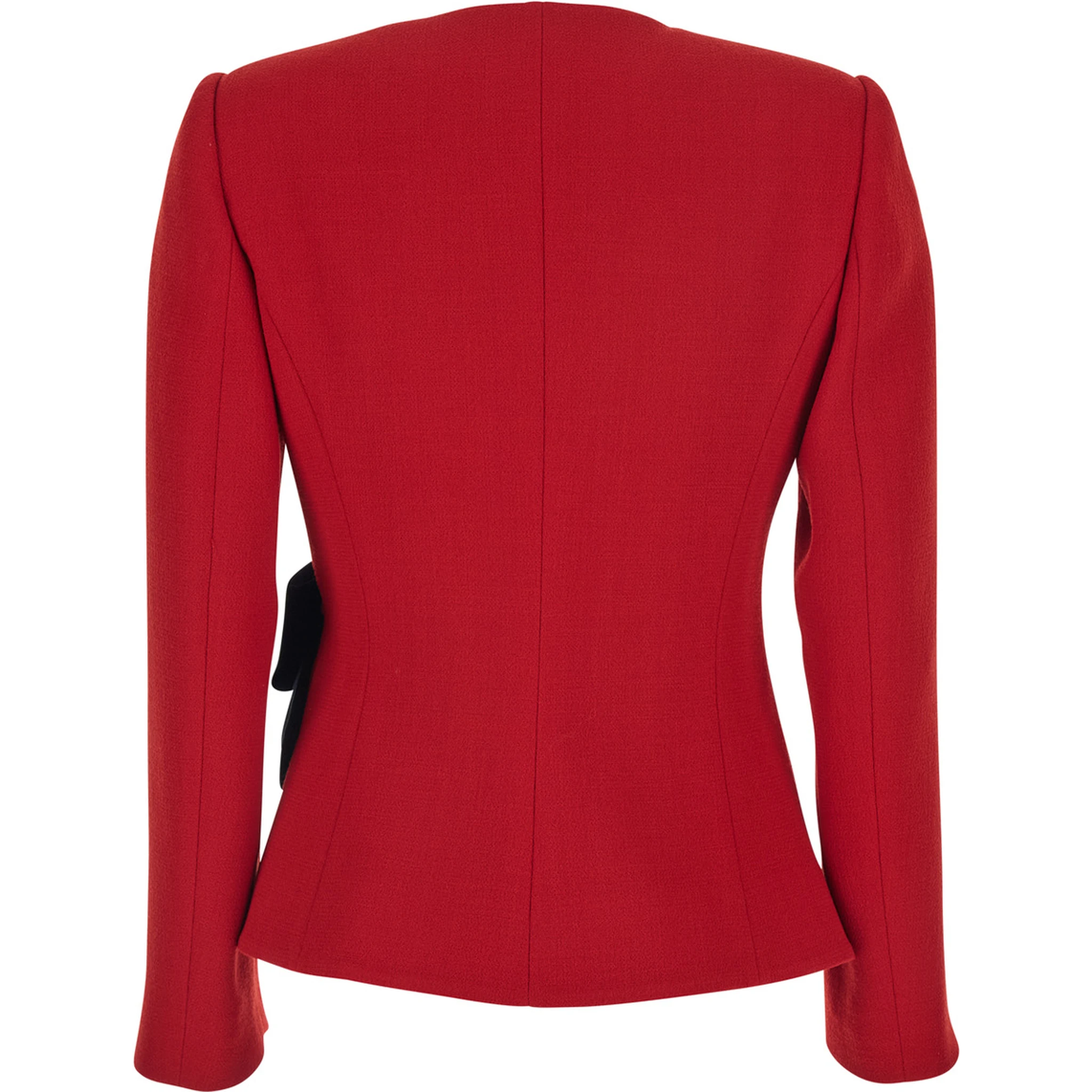 Red Jacket with Ruffles at the Waist and Bow Detail in Virgin Wool Woman