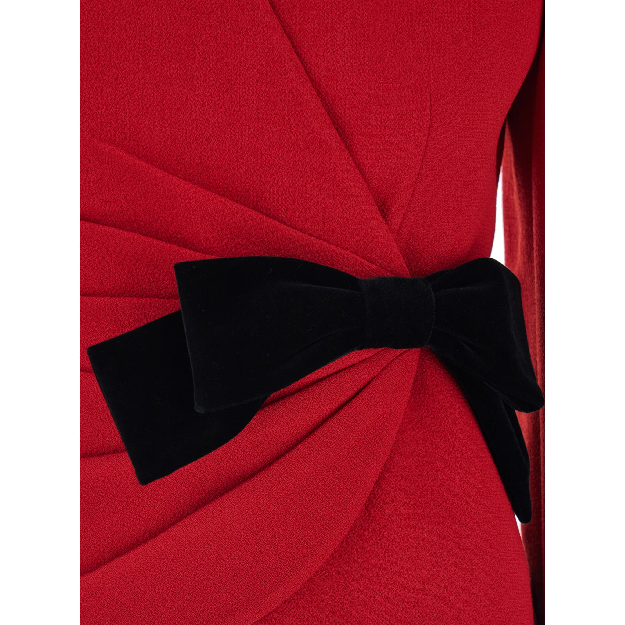 Red Jacket with Ruffles at the Waist and Bow Detail in Virgin Wool Woman