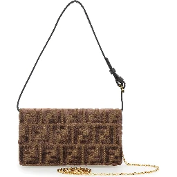Brown Crossbody Bag with All-Over FF Motif and Metallic FF Plaque on the Front in Cotton Woman