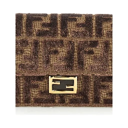 Brown Crossbody Bag with All-Over FF Motif and Metallic FF Plaque on the Front in Cotton Woman