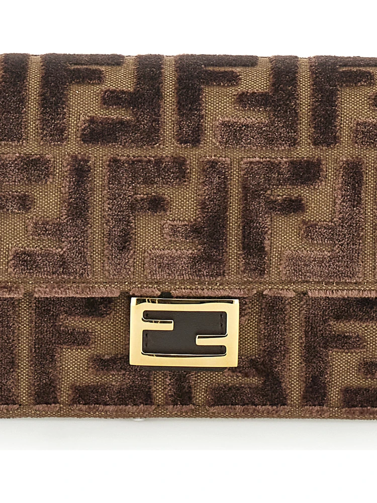 Brown Crossbody Bag with All-Over FF Motif and Metallic FF Plaque on the Front in Cotton Woman alternative