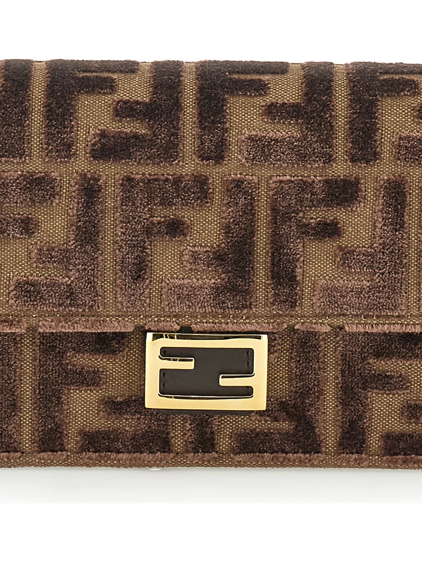 Brown Crossbody Bag with All-Over FF Motif and Metallic FF Plaque on the Front in Cotton Woman