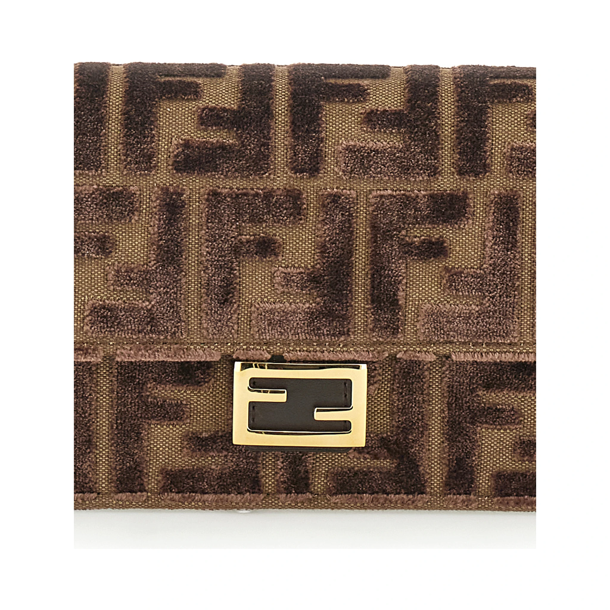 Brown Crossbody Bag with All-Over FF Motif and Metallic FF Plaque on the Front in Cotton Woman