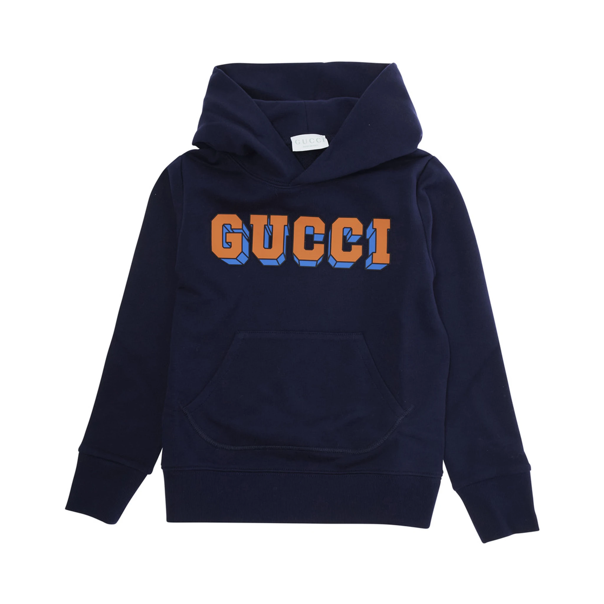 Blue Sweatshirt with Fixed Hood and Logo Lettering on the Front in Cotton Kid