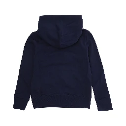 Blue Sweatshirt with Fixed Hood and Logo Lettering on the Front in Cotton Kid