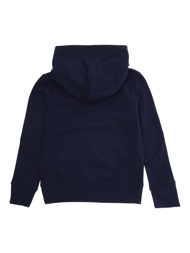 Blue Sweatshirt with Fixed Hood and Logo Lettering on the Front in Cotton Kid alternative