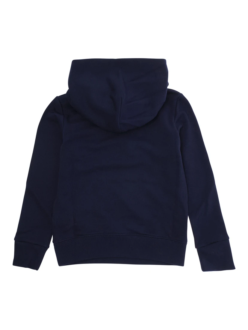 Blue Sweatshirt with Fixed Hood and Logo Lettering on the Front in Cotton Kid