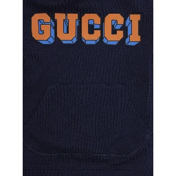 Blue Sweatshirt with Fixed Hood and Logo Lettering on the Front in Cotton Kid