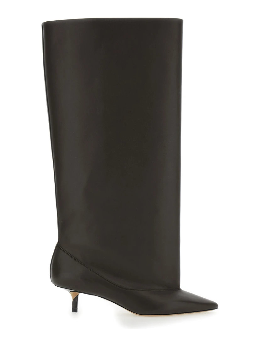 Les Bottes Tourni Brown Boots with Pointed Toe and Low Stiletto Heel in Leather Woman